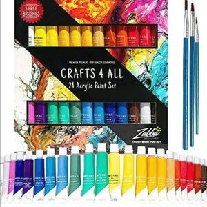 Acrylic Paint Set 24 Colors by Crafts 4 ALL Perfect for Canvas Wood Ceramic NEW
